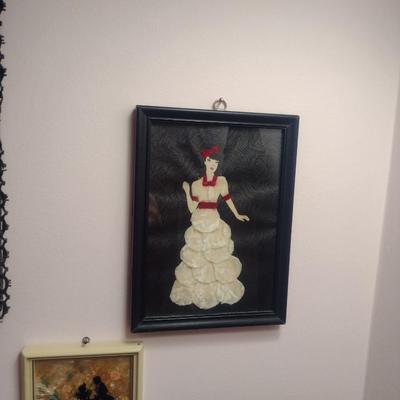 Collection of Small Wall Decor- Mirror, Silhouettes, Fabric Art