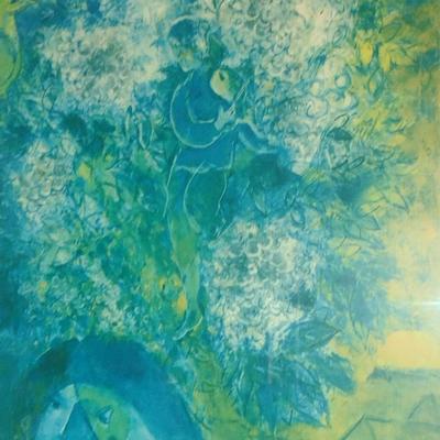 'Evening Mood' by Marc Chagall Print- Framed Under Glass- Approx 29" x 25" (K)