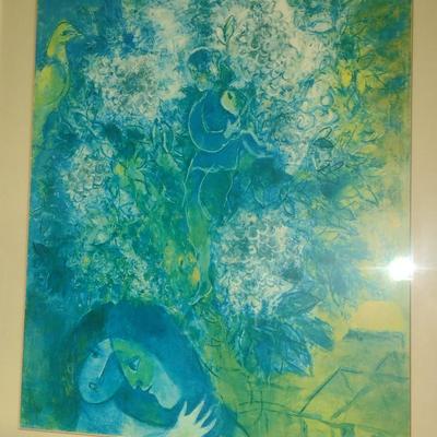'Evening Mood' by Marc Chagall Print- Framed Under Glass- Approx 29" x 25" (K)