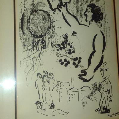 'Russian Poet Vladimir Mayakovsky' by Marc Chagall Print- Framed Under Glass- Approx 24 1/2" x 30" (K)
