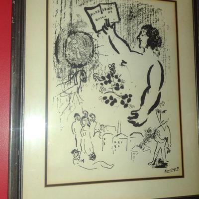 'Russian Poet Vladimir Mayakovsky' by Marc Chagall Print- Framed Under Glass- Approx 24 1/2" x 30" (K)