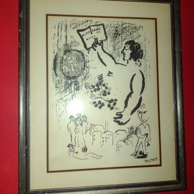 'Russian Poet Vladimir Mayakovsky' by Marc Chagall Print- Framed Under Glass- Approx 24 1/2" x 30" (K)