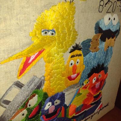 Vintage Hand Crafted Needlework- Sesame Street Design- Approx 15" x 22" (K)