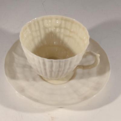 Belleek Irish Fine Pottery Cup and Saucer- Ribbed Design (K)