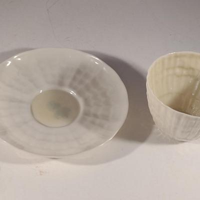 Belleek Irish Fine Pottery Cup and Saucer- Ribbed Design (K)