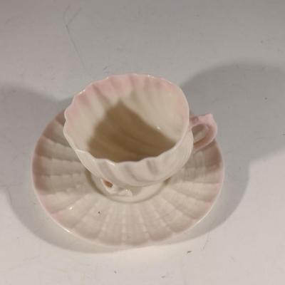 Belleek Irish Fine Pottery Cup and Saucer- Shell Design (K)