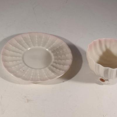 Belleek Irish Fine Pottery Cup and Saucer- Shell Design (K)