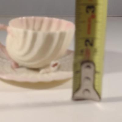 Belleek Irish Fine Pottery Cup and Saucer- Shell Design (K)