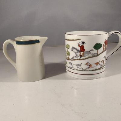 Collection of Porcelain Kitchen Ware- Teapot, Cups, and Creamer (#30) (K)