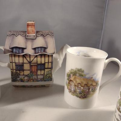 Collection of Porcelain Kitchen Ware- Teapot, Cups, and Creamer (#30) (K)