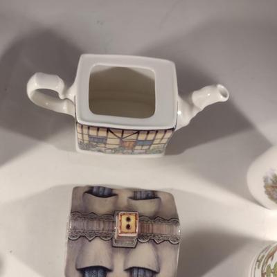 Collection of Porcelain Kitchen Ware- Teapot, Cups, and Creamer (#30) (K)