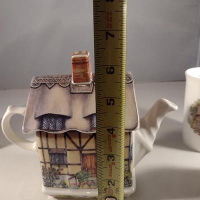 Collection of Porcelain Kitchen Ware- Teapot, Cups, and Creamer (#30) (K)