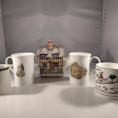 Collection of Porcelain Kitchen Ware- Teapot, Cups, and Creamer (#30) (K)