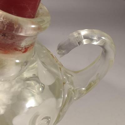 Pair of Joe St. Clair Art Glass with Controlled Bubble Candlestick Holders- White Flowers (#23) (K)