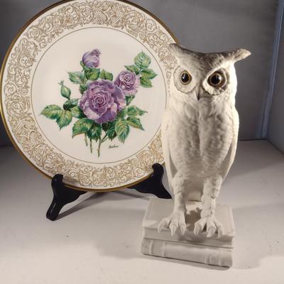 Boehm Rose Plate and Owl Figurine (#21) (K)