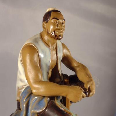 Vintage Chinese Glazed Pottery Figurine with Stand- (#20). (K)