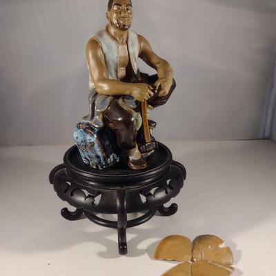 Vintage Chinese Glazed Pottery Figurine with Stand- (#20). (K)