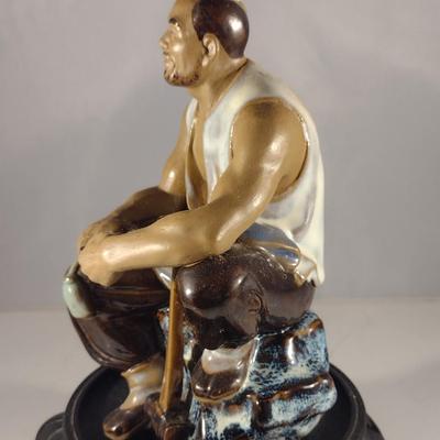 Vintage Chinese Glazed Pottery Figurine with Stand- (#20). (K)