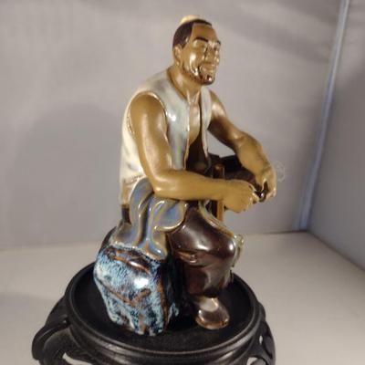 Vintage Chinese Glazed Pottery Figurine with Stand- (#20). (K)