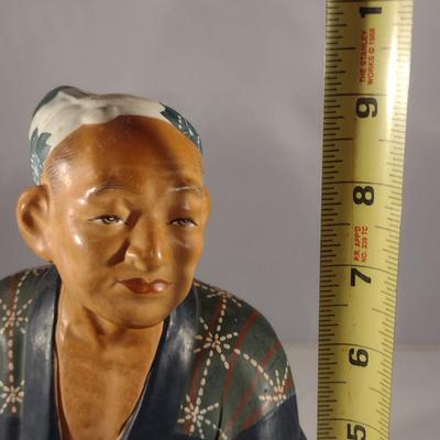 Vintage Japanese Clay Figurine with Mat- Shoe Maker (#14). (K)