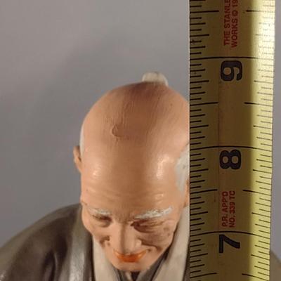 Vintage Hakata Urasaki Japanese Clay Figurine with Mat- Man Sitting (#13). (K)