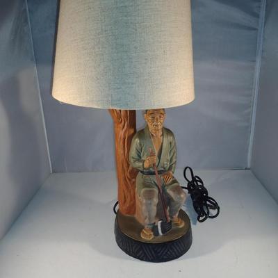 Vintage Hakata Urasaki Japanese Clay Table Top Lamp- Man Holding Axe (#12). (K)