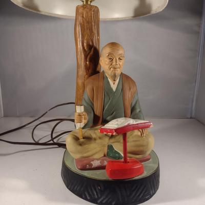 Vintage Hakata Urasaki Japanese Clay Table Top Lamp- Man Reading (#11) (K)