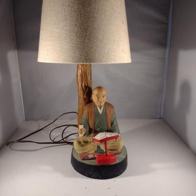 Vintage Hakata Urasaki Japanese Clay Table Top Lamp- Man Reading (#11) (K)