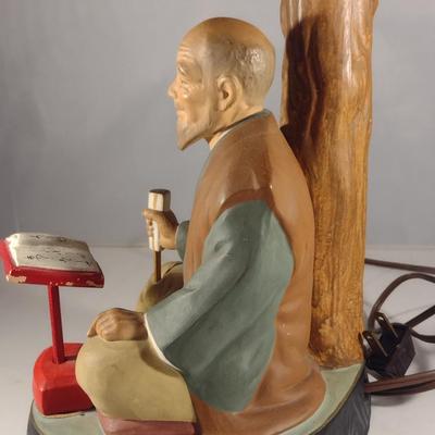 Vintage Hakata Urasaki Japanese Clay Table Top Lamp- Man Reading (#11) (K)