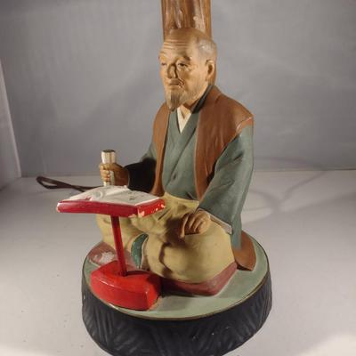 Vintage Hakata Urasaki Japanese Clay Table Top Lamp- Man Reading (#11) (K)