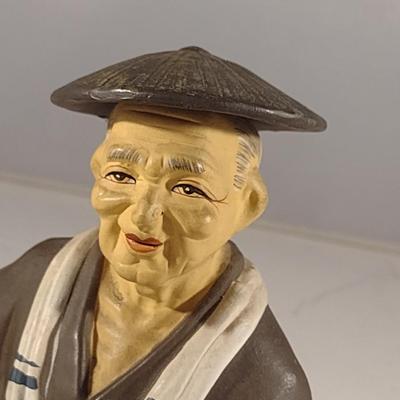 Vintage Japanese Clay Figurine- Man Eating Rice (#10) (K)