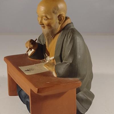 Vintage Hakata Urasaki Japanese Clay Figurine- Calligrapher (#9) (K)
