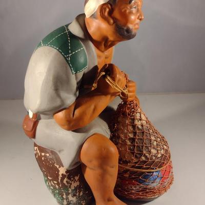Vintage Hakata Urasaki Japanese Clay Figurine- Fisherman with Net (#8) (K)
