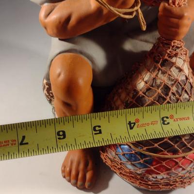 Vintage Hakata Urasaki Japanese Clay Figurine- Fisherman with Net (#8) (K)
