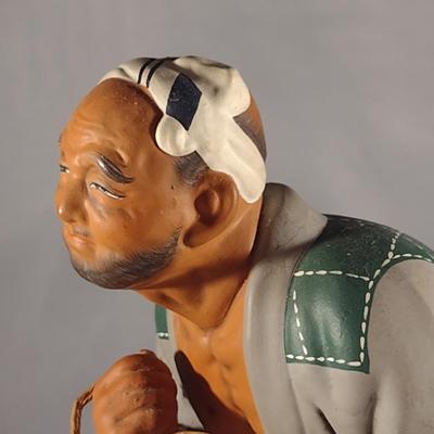 Vintage Hakata Urasaki Japanese Clay Figurine- Fisherman with Net (#8) (K)