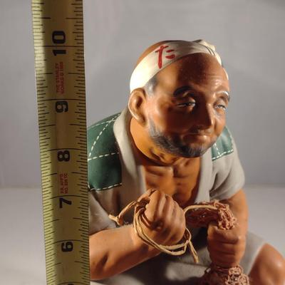 Vintage Hakata Urasaki Japanese Clay Figurine- Fisherman with Net (#8) (K)