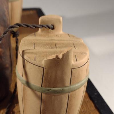Vintage Hakata Urasaki Japanese Clay Figurine with Mat- Honey Bucket (#7) (K)