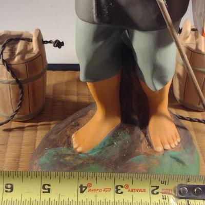 Vintage Hakata Urasaki Japanese Clay Figurine with Mat- Honey Bucket (#7) (K)