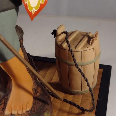 Vintage Hakata Urasaki Japanese Clay Figurine with Mat- Honey Bucket (#7) (K)