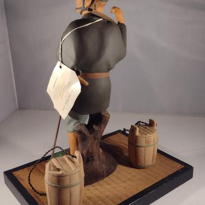 Vintage Hakata Urasaki Japanese Clay Figurine with Mat- Honey Bucket (#7) (K)