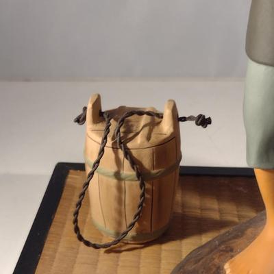 Vintage Hakata Urasaki Japanese Clay Figurine with Mat- Honey Bucket (#7) (K)