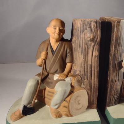 Pair of Vintage Hakata Urasaki Japanese Clay Figurine Bookends (#5) (K)