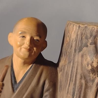 Pair of Vintage Hakata Urasaki Japanese Clay Figurine Bookends (#5) (K)