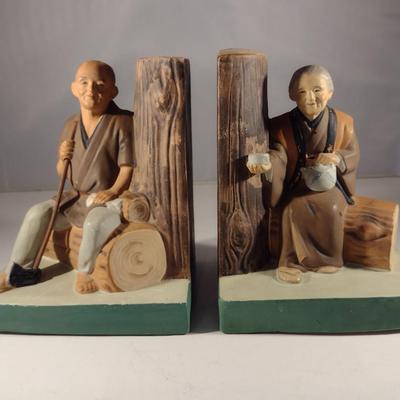 Pair of Vintage Hakata Urasaki Japanese Clay Figurine Bookends (#5) (K)