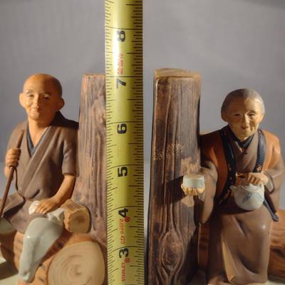 Pair of Vintage Hakata Urasaki Japanese Clay Figurine Bookends (#5) (K)