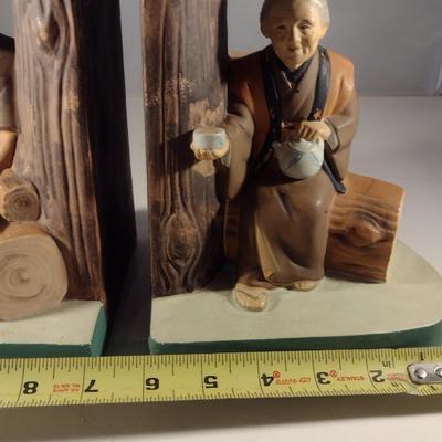 Pair of Vintage Hakata Urasaki Japanese Clay Figurine Bookends (#5) (K)