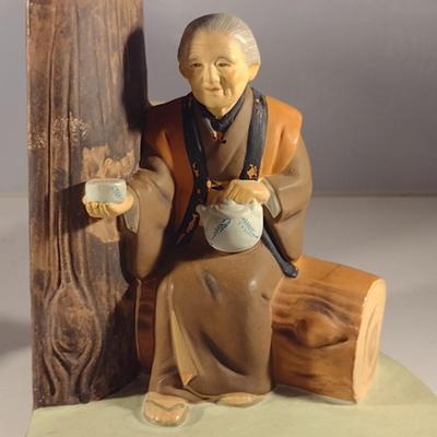 Pair of Vintage Hakata Urasaki Japanese Clay Figurine Bookends (#5) (K)