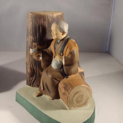 Pair of Vintage Hakata Urasaki Japanese Clay Figurine Bookends (#5) (K)