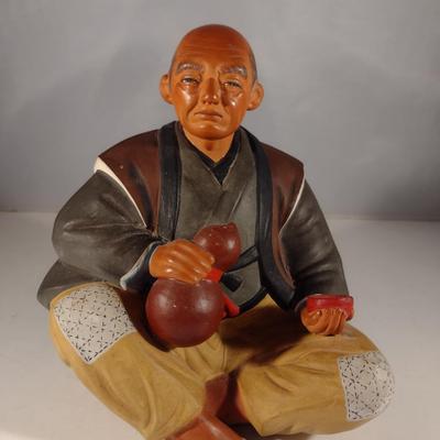 Vintage Hakata Urasaki Japanese Clay Figurine- Man Drinking Tea (#4) (K)