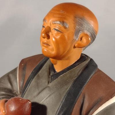 Vintage Hakata Urasaki Japanese Clay Figurine- Man Drinking Tea (#4) (K)